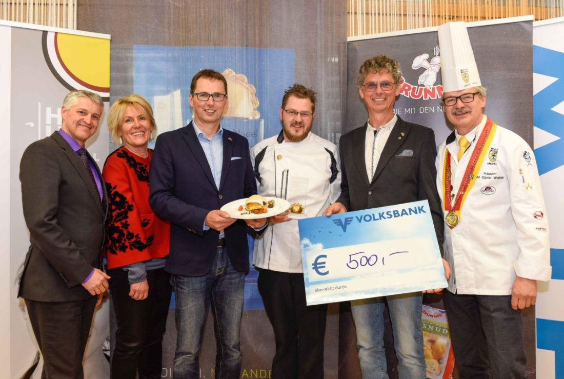 Nudelaward 2017, Dr. Adolf Lackner (HLW Spittal), Mag. Maria Wilhelm (Millstätter See Tourismus GmbH), Mag. Albin Brunner (GF Brunner GmbH), Bernd Huber (KC Flattacher Hof), Günter Brunner (GF Brunner GmbH), KM Günter Walder (Präs. des Klubs der Kärntner Köche)